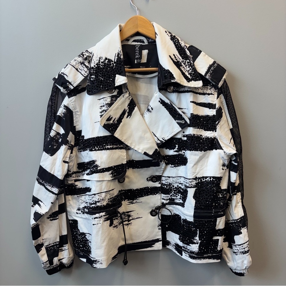 Berek Graphic Brush Utility Jacket XXL Black White Double Breasted